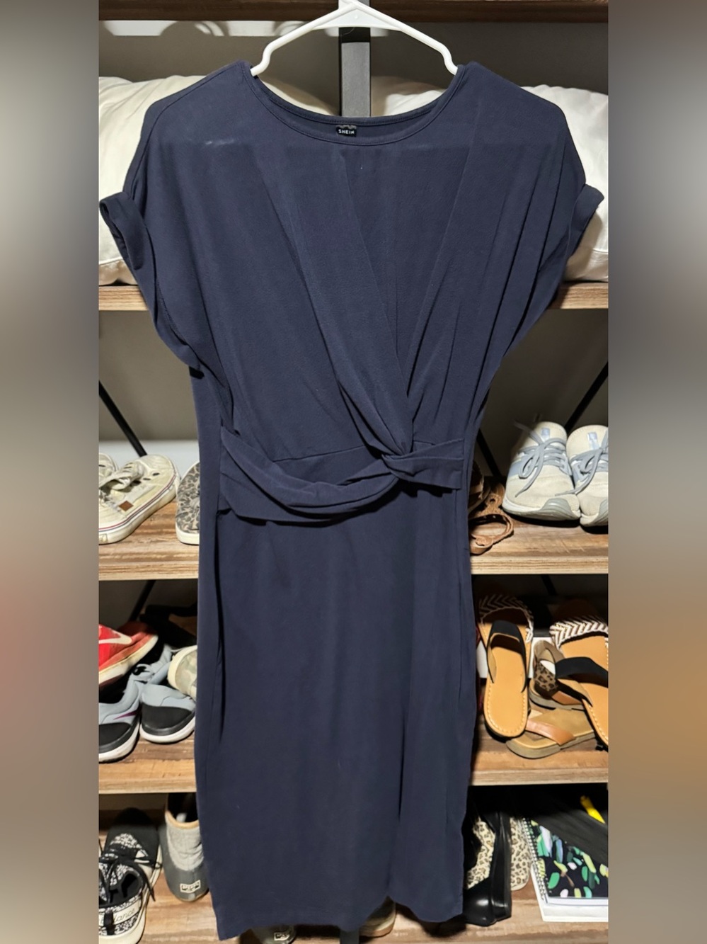 SHEIN Navy Twist-Front Midi Dress